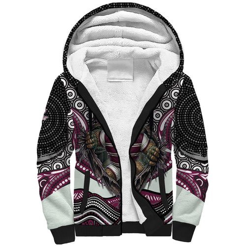 Manly Warringah Sea Eagles Sherpa Hoodie The Scream of Lightning Eyes - Indigenous Dot Ripping Effect