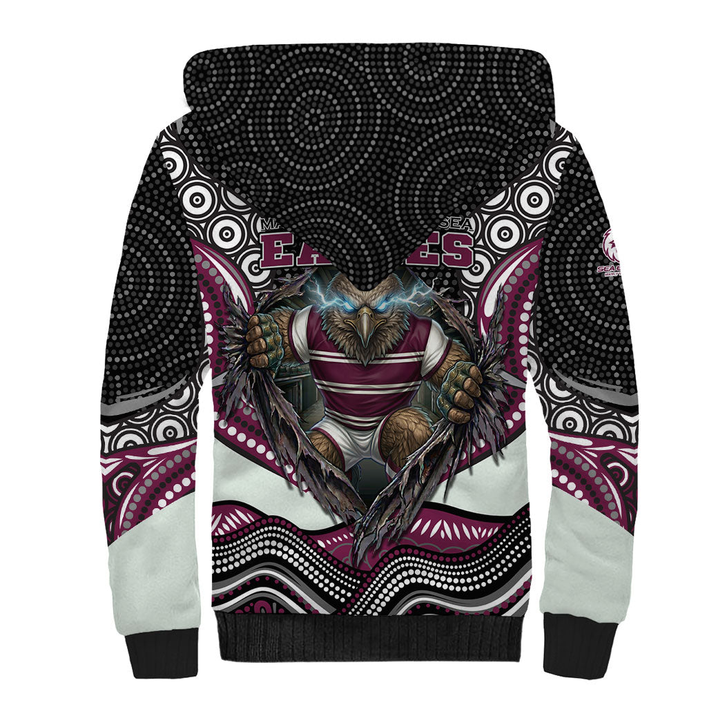 Manly Warringah Sea Eagles Sherpa Hoodie The Scream of Lightning Eyes - Indigenous Dot Ripping Effect