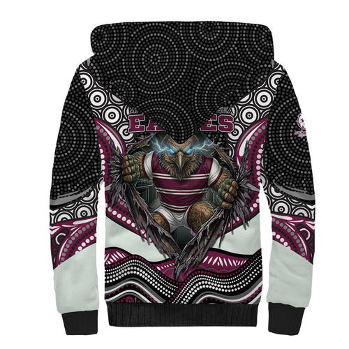 Manly Warringah Sea Eagles Sherpa Hoodie The Scream of Lightning Eyes - Indigenous Dot Ripping Effect