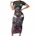 Manly Warringah Sea Eagles Short Sleeve Bodycon Dress The Scream of Lightning Eyes - Indigenous Dot Ripping Effect
