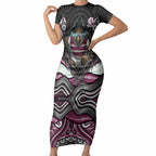 Manly Warringah Sea Eagles Short Sleeve Bodycon Dress The Scream of Lightning Eyes - Indigenous Dot Ripping Effect