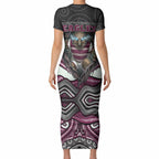 Manly Warringah Sea Eagles Short Sleeve Bodycon Dress The Scream of Lightning Eyes - Indigenous Dot Ripping Effect