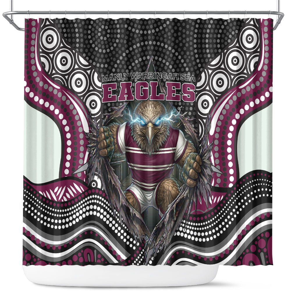 Manly Warringah Sea Eagles Shower Curtain The Scream of Lightning Eyes - Indigenous Dot Ripping Effect