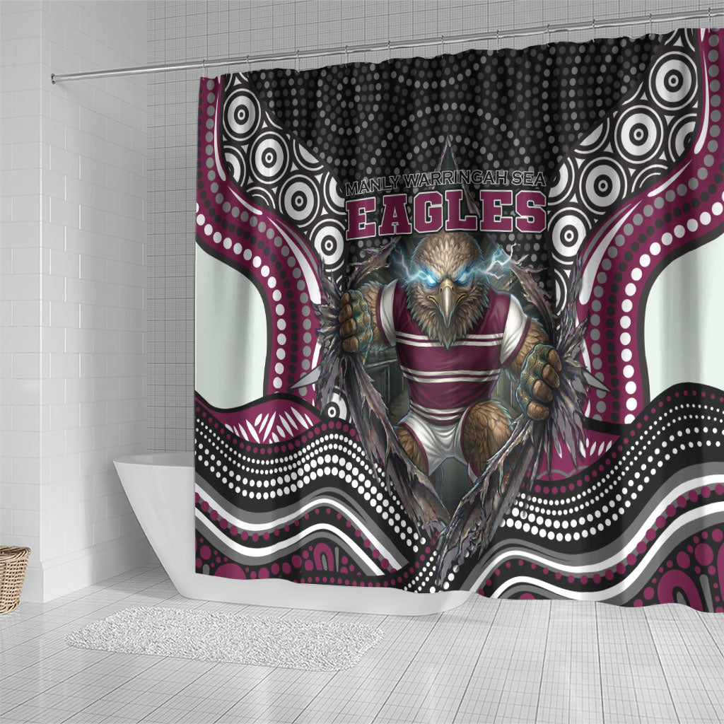 Manly Warringah Sea Eagles Shower Curtain The Scream of Lightning Eyes - Indigenous Dot Ripping Effect