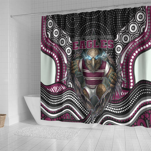 Manly Warringah Sea Eagles Shower Curtain The Scream of Lightning Eyes - Indigenous Dot Ripping Effect