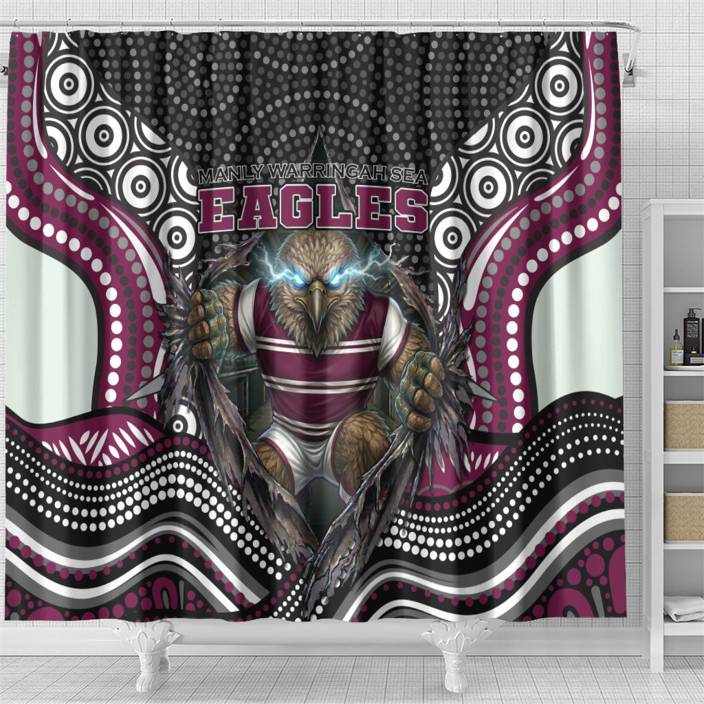 Manly Warringah Sea Eagles Shower Curtain The Scream of Lightning Eyes - Indigenous Dot Ripping Effect