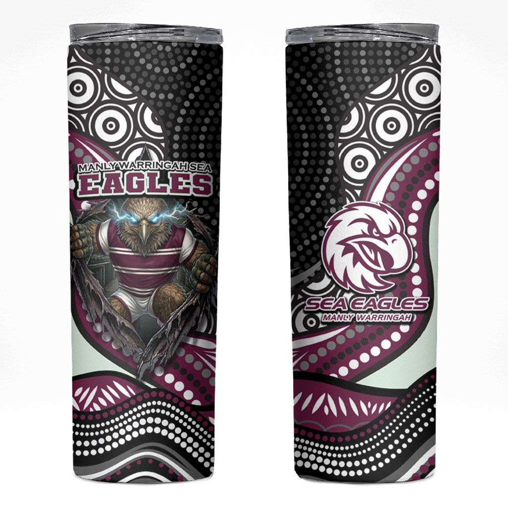 Manly Warringah Sea Eagles Skinny Tumbler The Scream of Lightning Eyes - Indigenous Dot Ripping Effect