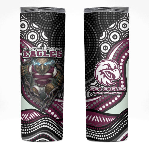 Manly Warringah Sea Eagles Skinny Tumbler The Scream of Lightning Eyes - Indigenous Dot Ripping Effect