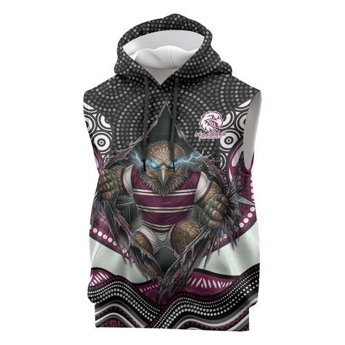 Manly Warringah Sea Eagles Sleeveless Hoodie The Scream of Lightning Eyes - Indigenous Dot Ripping Effect