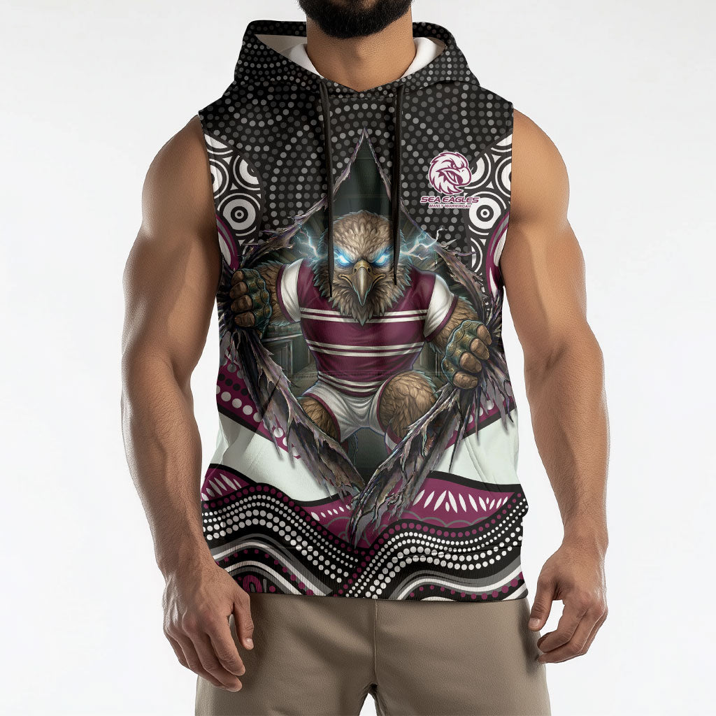 Manly Warringah Sea Eagles Sleeveless Hoodie The Scream of Lightning Eyes - Indigenous Dot Ripping Effect