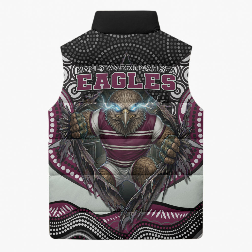 Manly Warringah Sea Eagles Sleeveless Puffer Jacket The Scream of Lightning Eyes - Indigenous Dot Ripping Effect