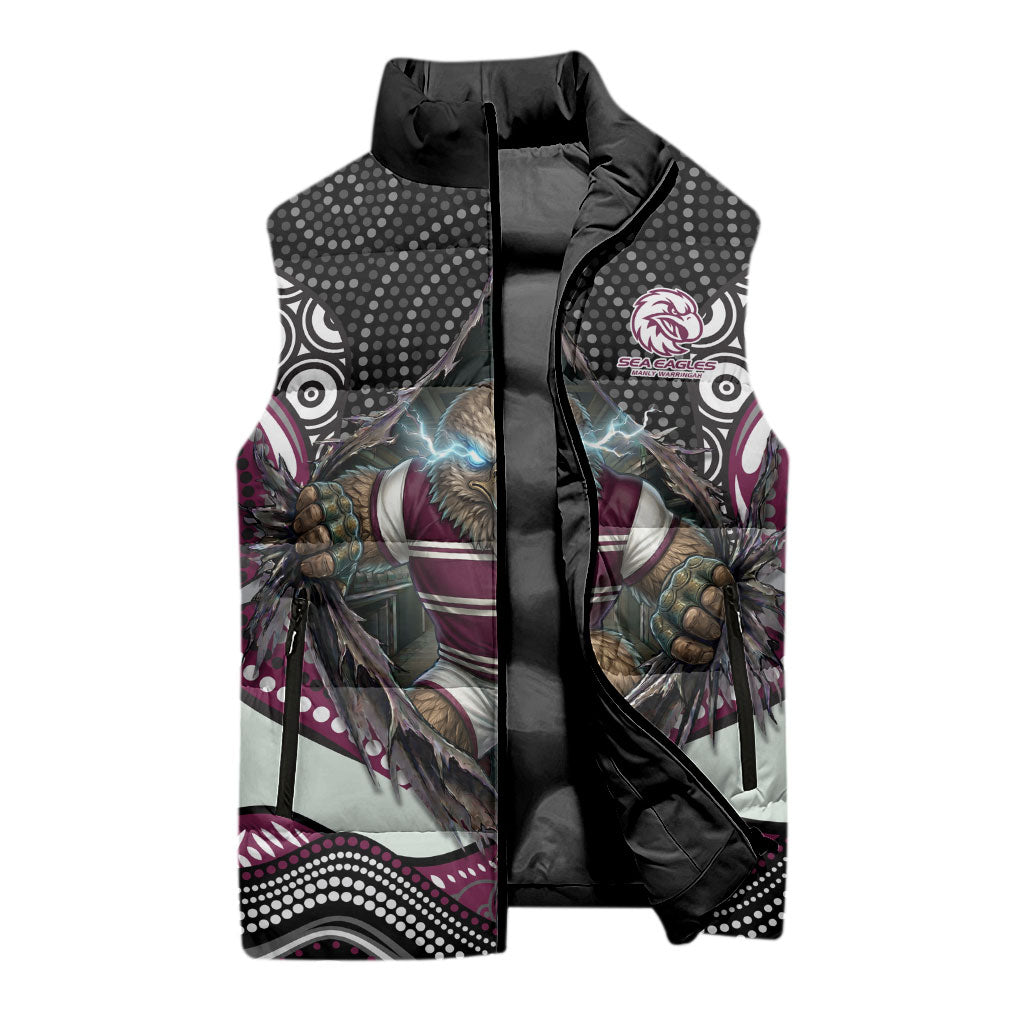 Manly Warringah Sea Eagles Sleeveless Puffer Jacket The Scream of Lightning Eyes - Indigenous Dot Ripping Effect