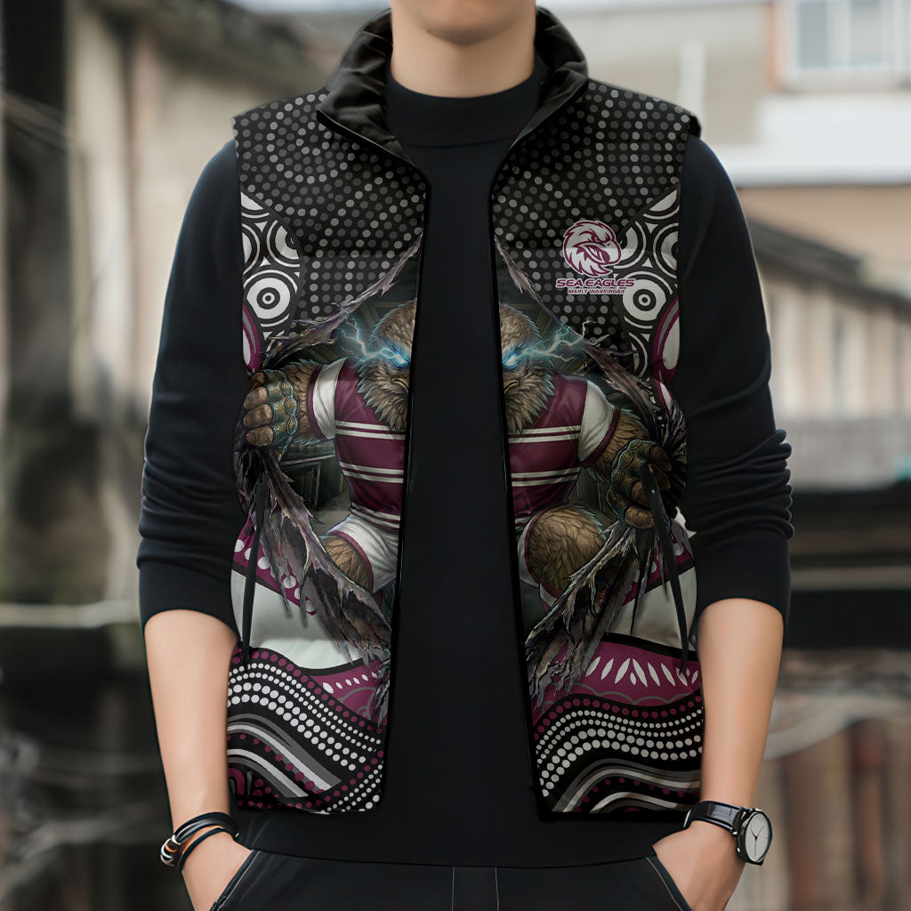 Manly Warringah Sea Eagles Sleeveless Puffer Jacket The Scream of Lightning Eyes - Indigenous Dot Ripping Effect