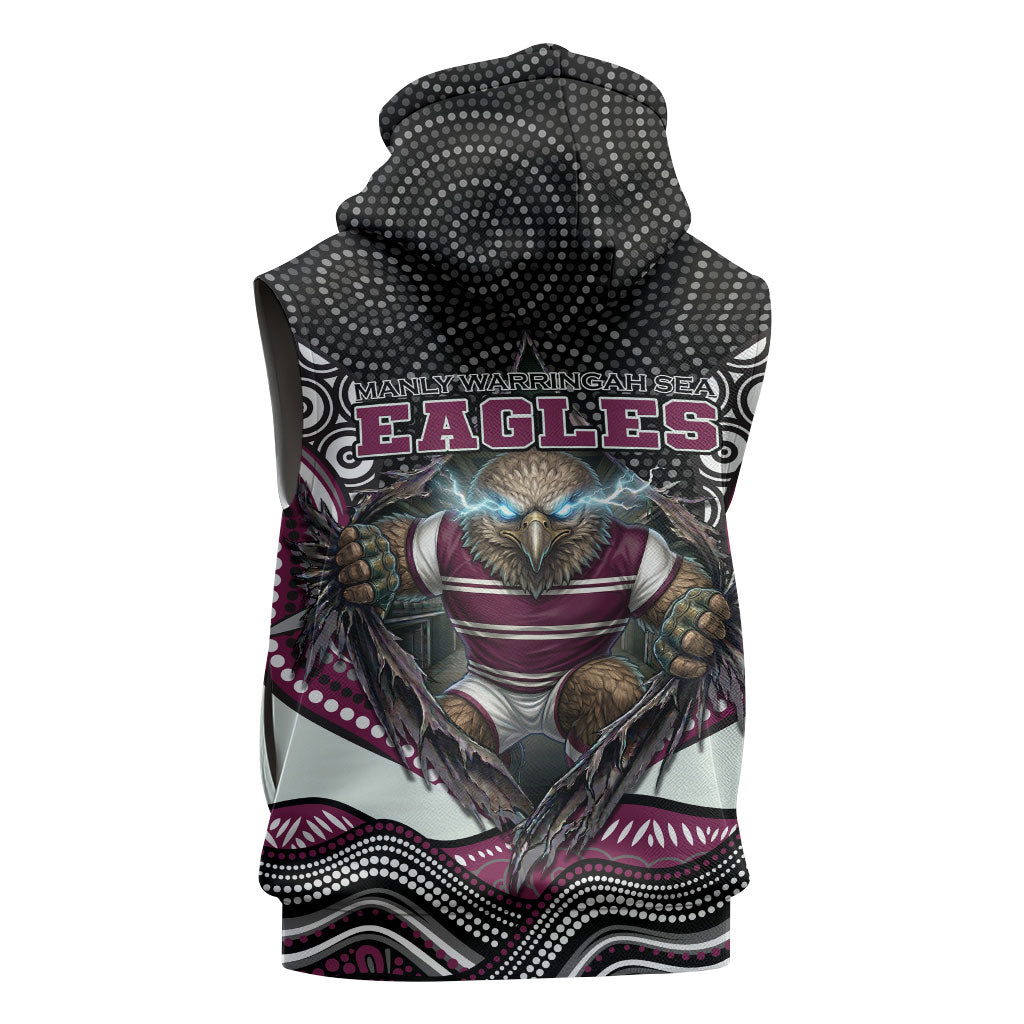 Manly Warringah Sea Eagles Sleeveless Zip Hoodie The Scream of Lightning Eyes - Indigenous Dot Ripping Effect