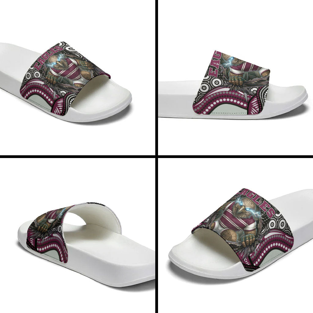 Manly Warringah Sea Eagles Slide Sandals The Scream of Lightning Eyes - Indigenous Dot Ripping Effect