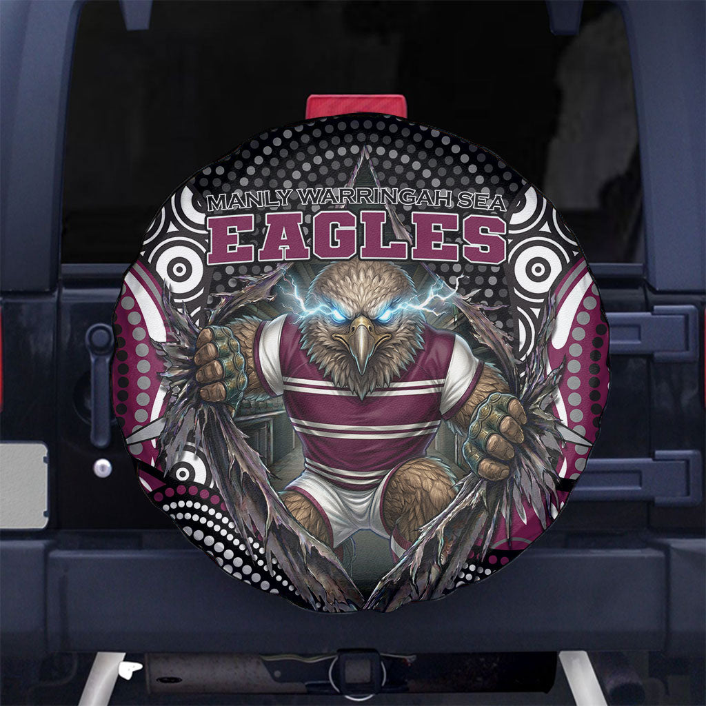 Manly Warringah Sea Eagles Spare Tire Cover The Scream of Lightning Eyes - Indigenous Dot Ripping Effect