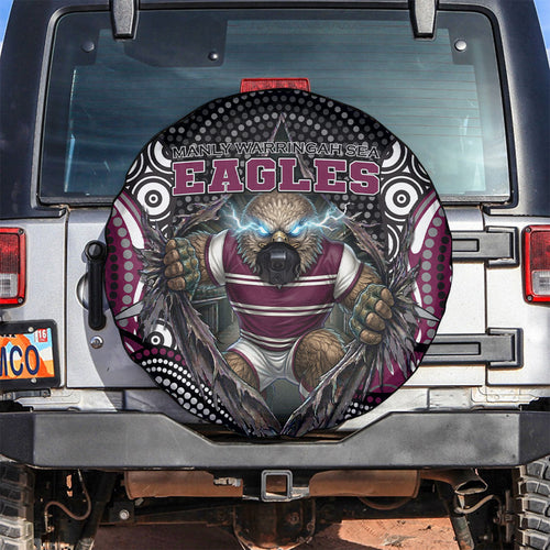 Manly Warringah Sea Eagles Spare Tire Cover The Scream of Lightning Eyes - Indigenous Dot Ripping Effect