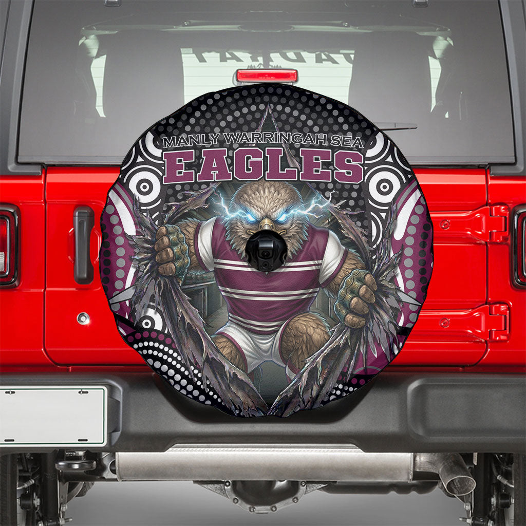 Manly Warringah Sea Eagles Spare Tire Cover The Scream of Lightning Eyes - Indigenous Dot Ripping Effect