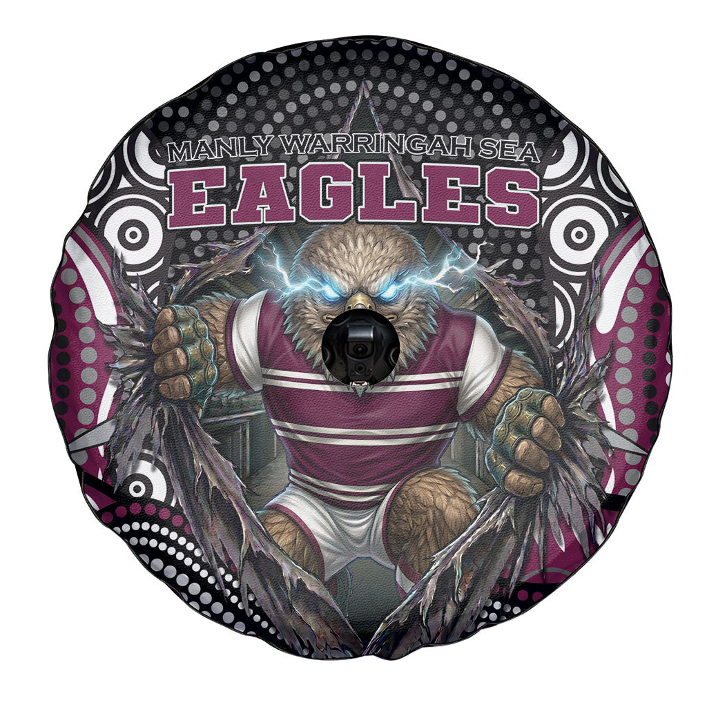 Manly Warringah Sea Eagles Spare Tire Cover The Scream of Lightning Eyes - Indigenous Dot Ripping Effect