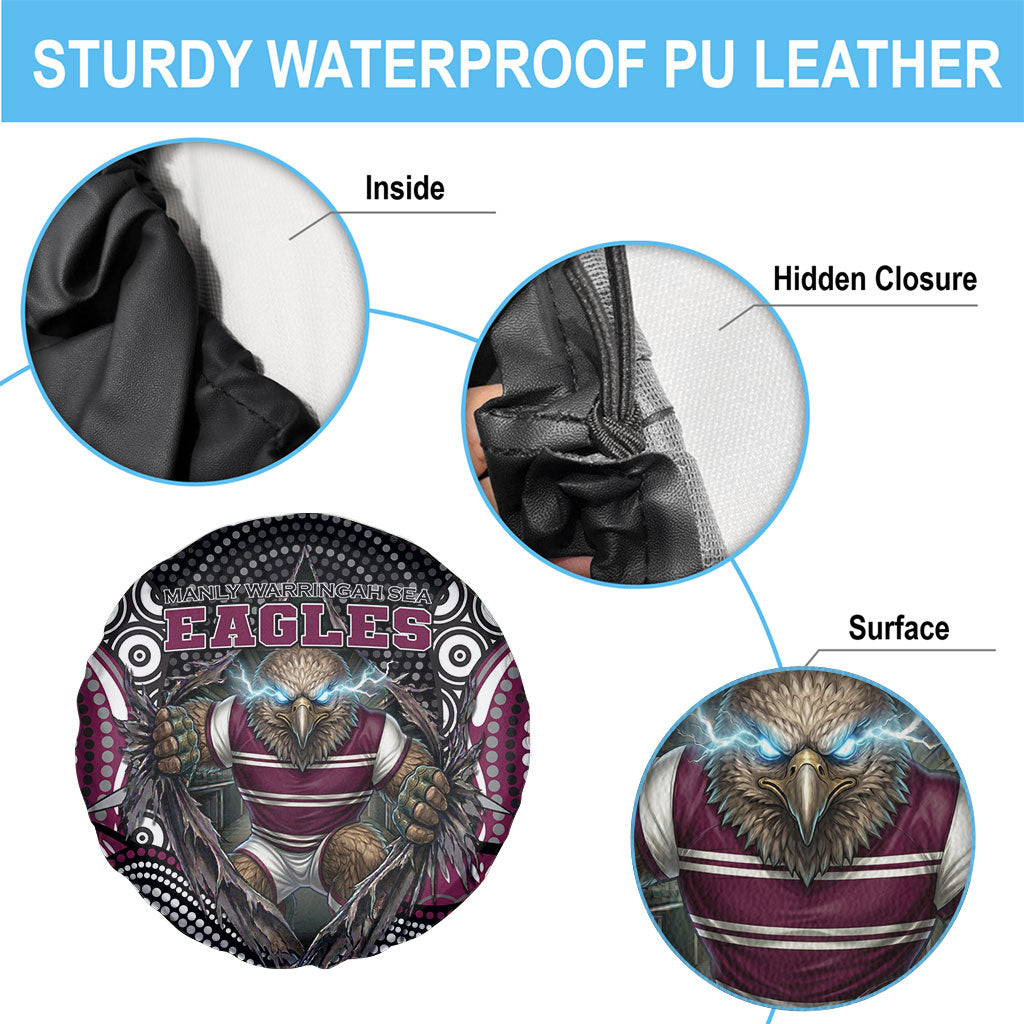 Manly Warringah Sea Eagles Spare Tire Cover The Scream of Lightning Eyes - Indigenous Dot Ripping Effect