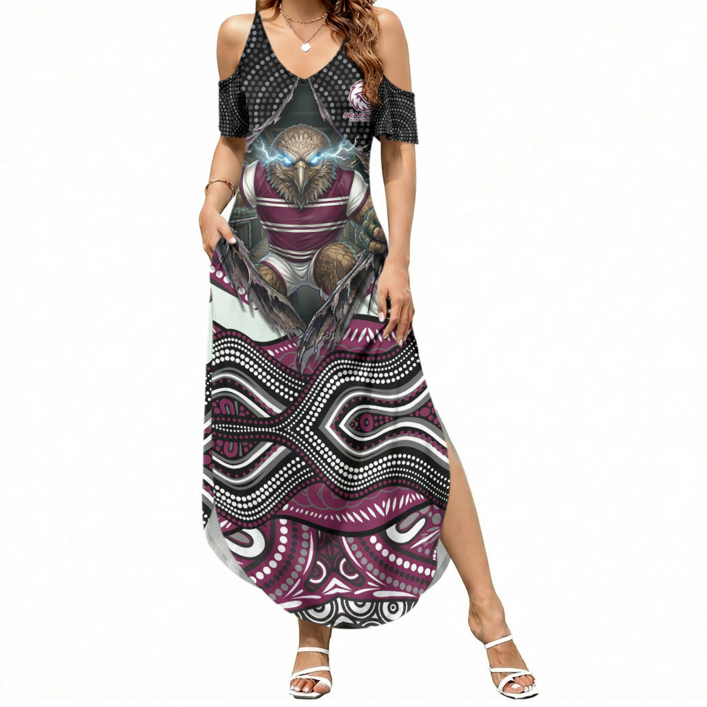 Manly Warringah Sea Eagles Summer Maxi Dress The Scream of Lightning Eyes - Indigenous Dot Ripping Effect
