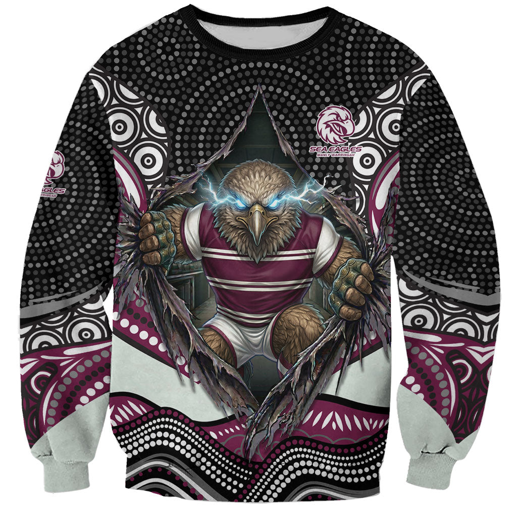 Manly Warringah Sea Eagles Sweatshirt The Scream of Lightning Eyes - Indigenous Dot Ripping Effect