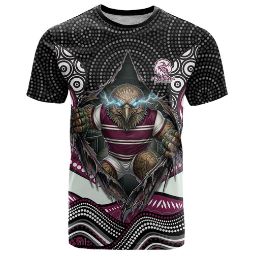 Manly Warringah Sea Eagles T Shirt The Scream of Lightning Eyes - Indigenous Dot Ripping Effect