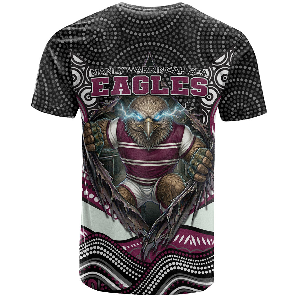 Manly Warringah Sea Eagles T Shirt The Scream of Lightning Eyes - Indigenous Dot Ripping Effect