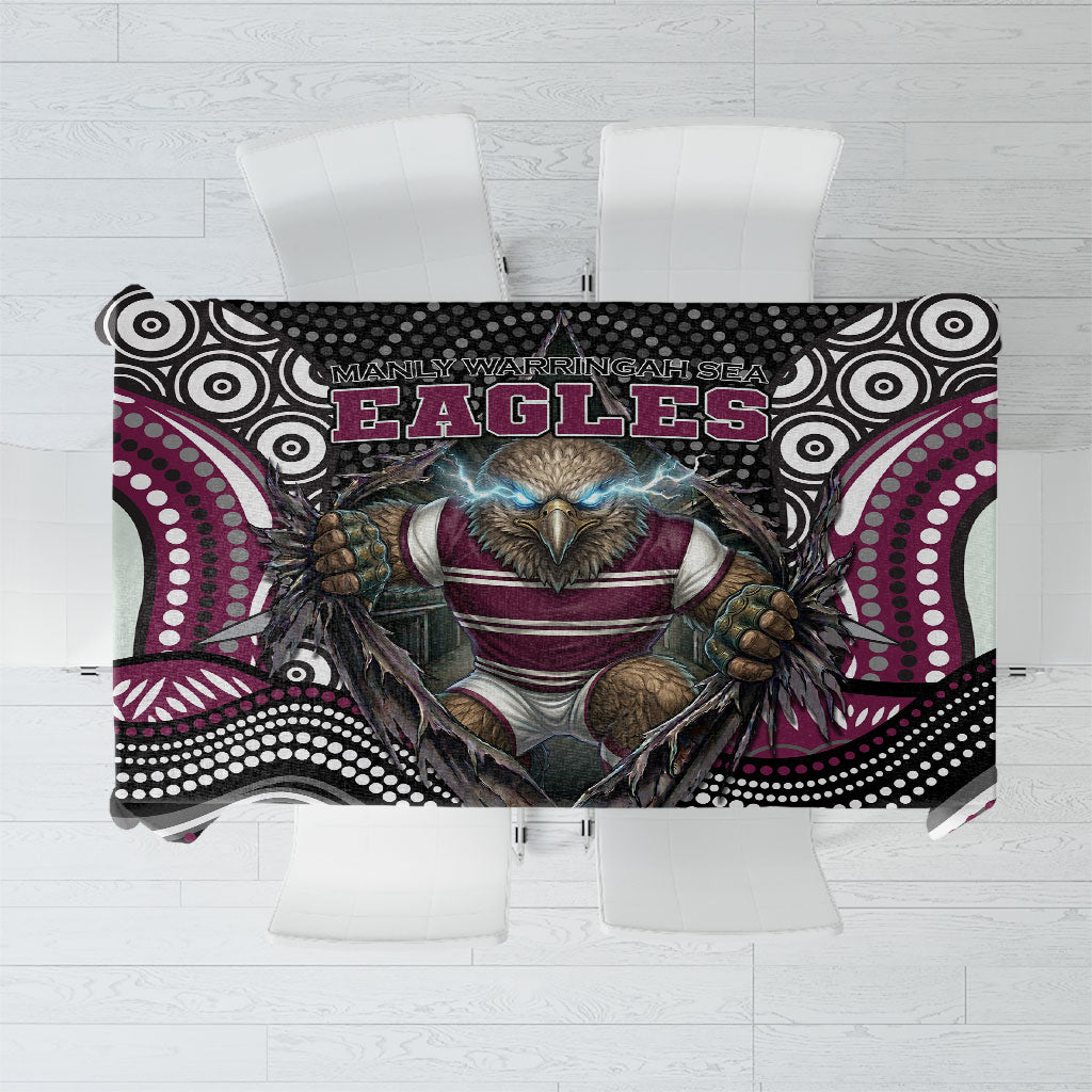Manly Warringah Sea Eagles Tablecloth The Scream of Lightning Eyes - Indigenous Dot Ripping Effect