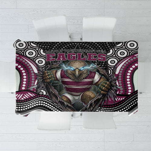 Manly Warringah Sea Eagles Tablecloth The Scream of Lightning Eyes - Indigenous Dot Ripping Effect
