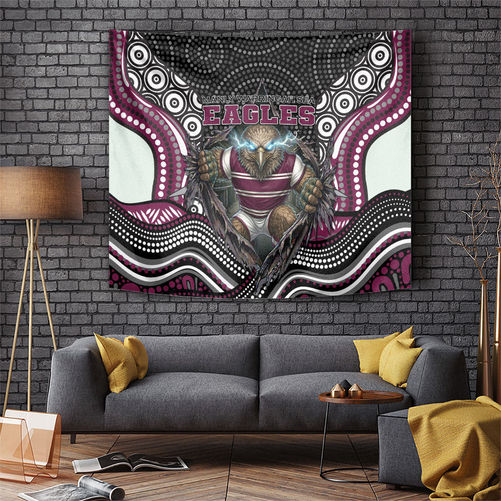 Manly Warringah Sea Eagles Tapestry The Scream of Lightning Eyes - Indigenous Dot Ripping Effect