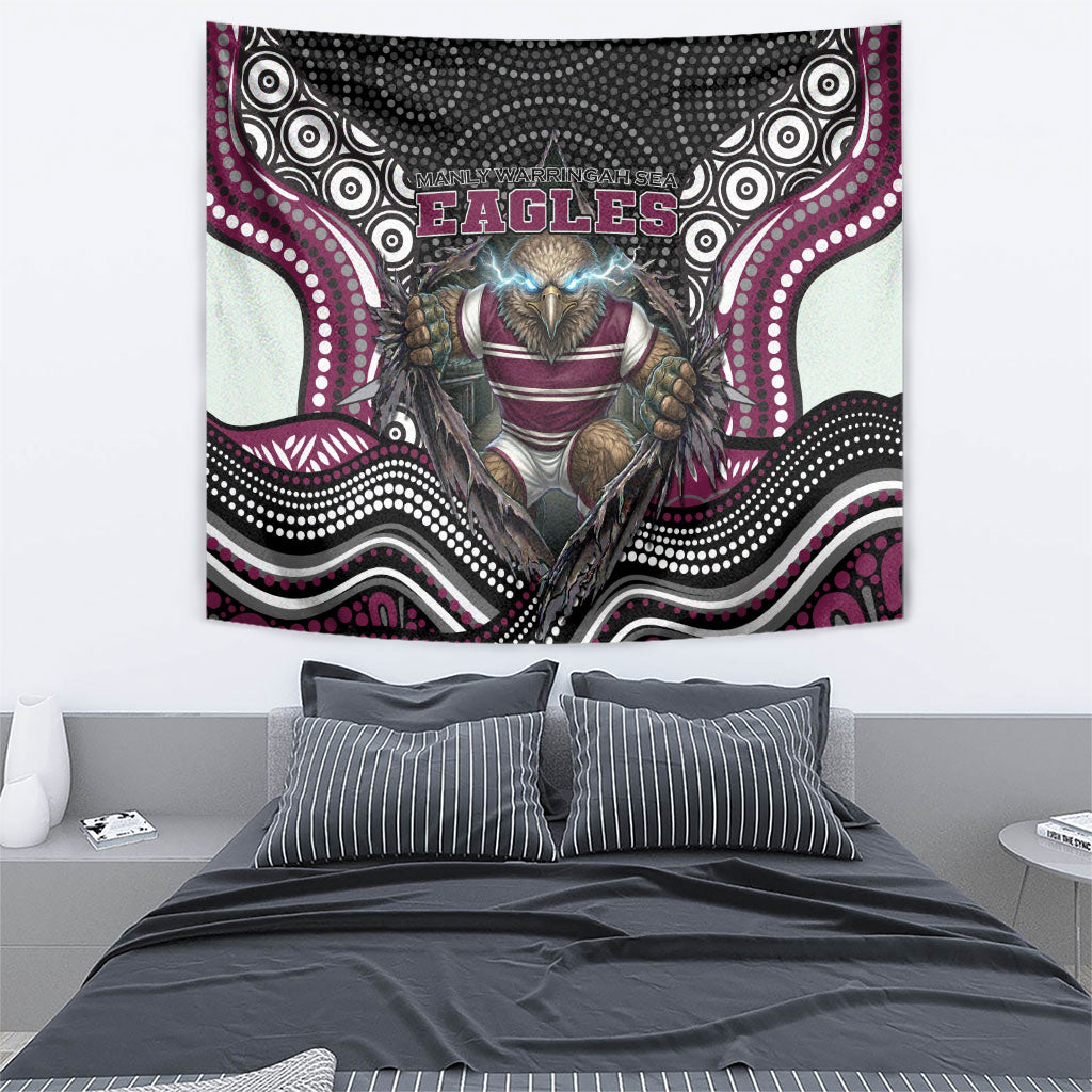 Manly Warringah Sea Eagles Tapestry The Scream of Lightning Eyes - Indigenous Dot Ripping Effect