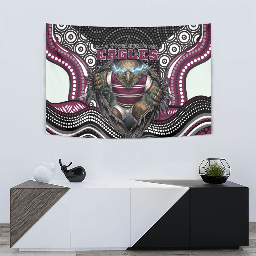 Manly Warringah Sea Eagles Tapestry The Scream of Lightning Eyes - Indigenous Dot Ripping Effect