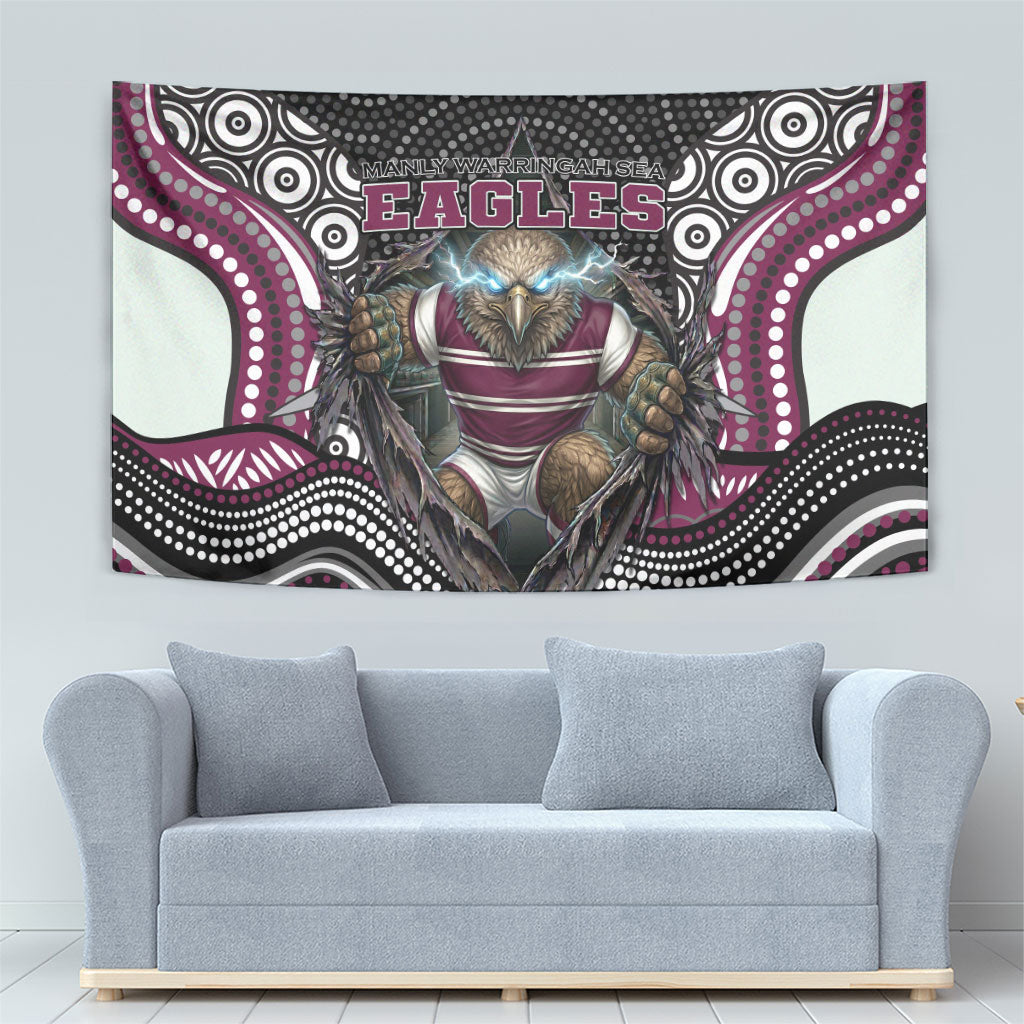 Manly Warringah Sea Eagles Tapestry The Scream of Lightning Eyes - Indigenous Dot Ripping Effect