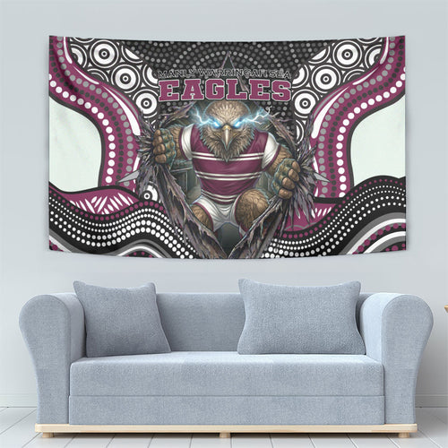 Manly Warringah Sea Eagles Tapestry The Scream of Lightning Eyes - Indigenous Dot Ripping Effect