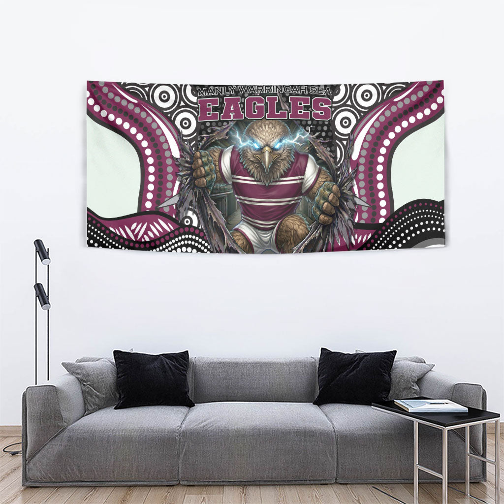 Manly Warringah Sea Eagles Tapestry The Scream of Lightning Eyes - Indigenous Dot Ripping Effect