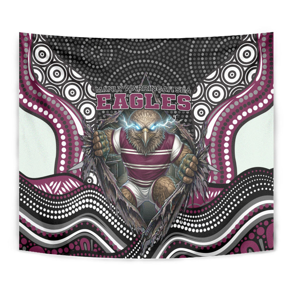 Manly Warringah Sea Eagles Tapestry The Scream of Lightning Eyes - Indigenous Dot Ripping Effect