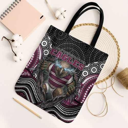 Manly Warringah Sea Eagles Tote Bag The Scream of Lightning Eyes - Indigenous Dot Ripping Effect
