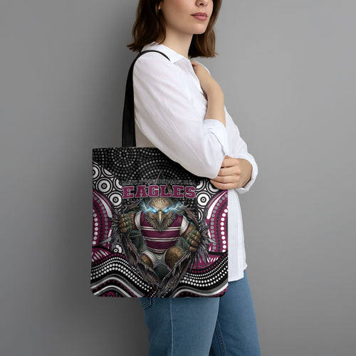 Manly Warringah Sea Eagles Tote Bag The Scream of Lightning Eyes - Indigenous Dot Ripping Effect