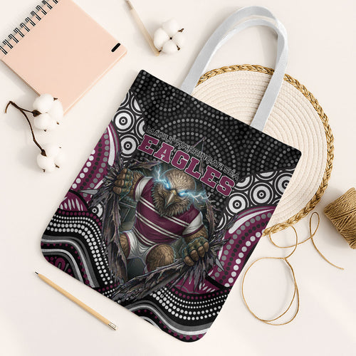 Manly Warringah Sea Eagles Tote Bag The Scream of Lightning Eyes - Indigenous Dot Ripping Effect