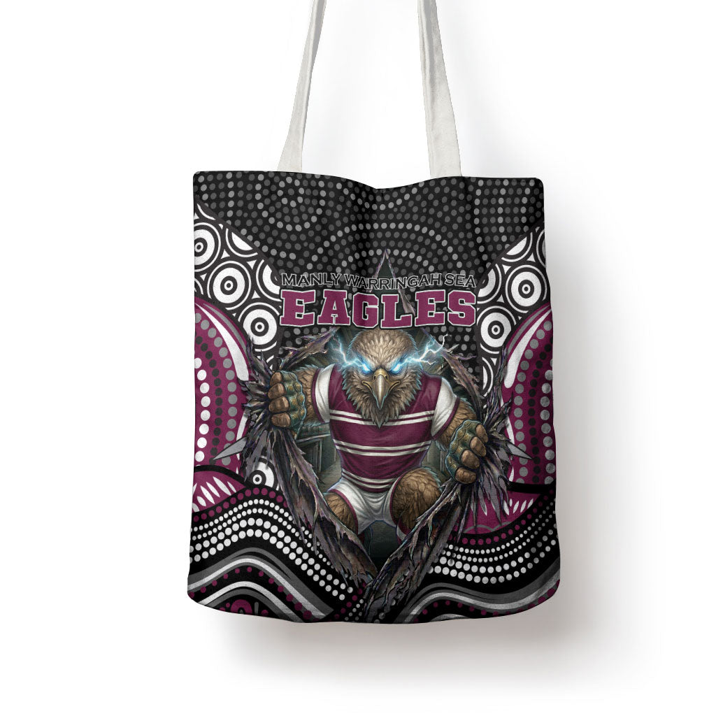 Manly Warringah Sea Eagles Tote Bag The Scream of Lightning Eyes - Indigenous Dot Ripping Effect