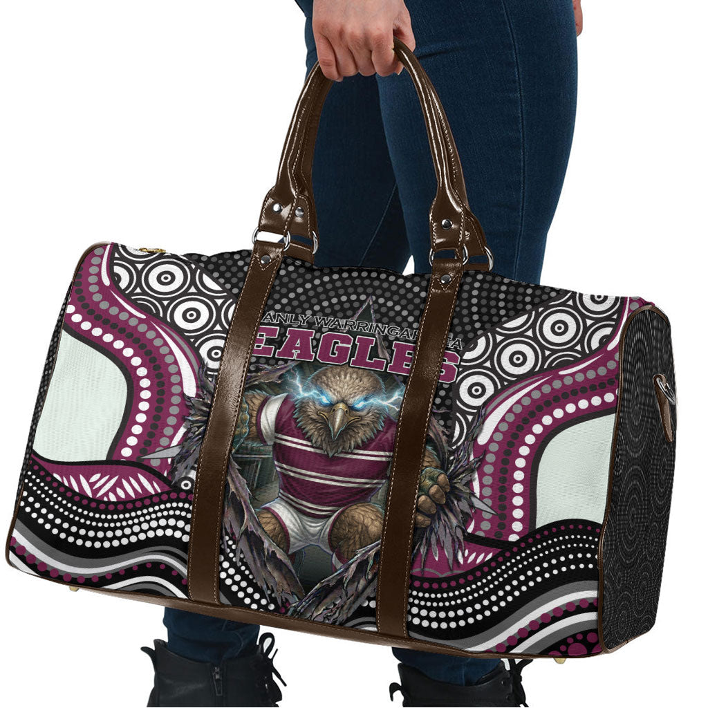 Manly Warringah Sea Eagles Travel Bag The Scream of Lightning Eyes - Indigenous Dot Ripping Effect