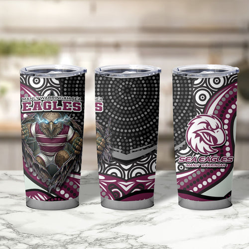 Manly Warringah Sea Eagles Tumbler Cup The Scream of Lightning Eyes - Indigenous Dot Ripping Effect