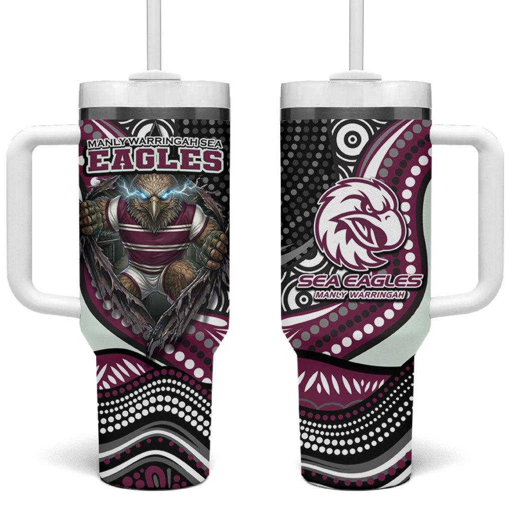 Manly Warringah Sea Eagles Tumbler With Handle The Scream of Lightning Eyes - Indigenous Dot Ripping Effect