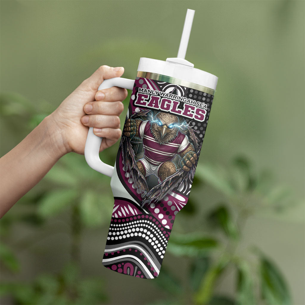 Manly Warringah Sea Eagles Tumbler With Handle The Scream of Lightning Eyes - Indigenous Dot Ripping Effect