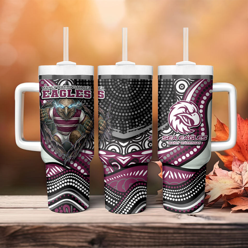 Manly Warringah Sea Eagles Tumbler With Handle The Scream of Lightning Eyes - Indigenous Dot Ripping Effect