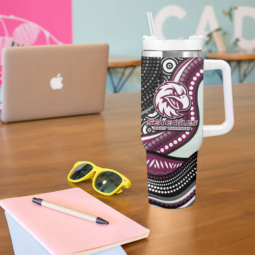 Manly Warringah Sea Eagles Tumbler With Handle The Scream of Lightning Eyes - Indigenous Dot Ripping Effect