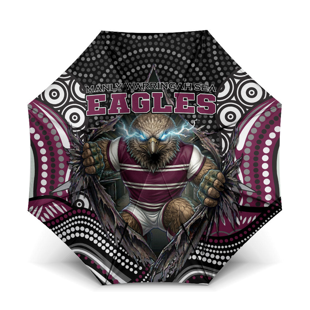 Manly Warringah Sea Eagles Umbrella The Scream of Lightning Eyes - Indigenous Dot Ripping Effect