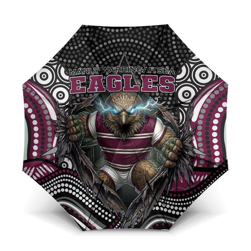 Manly Warringah Sea Eagles Umbrella The Scream of Lightning Eyes - Indigenous Dot Ripping Effect