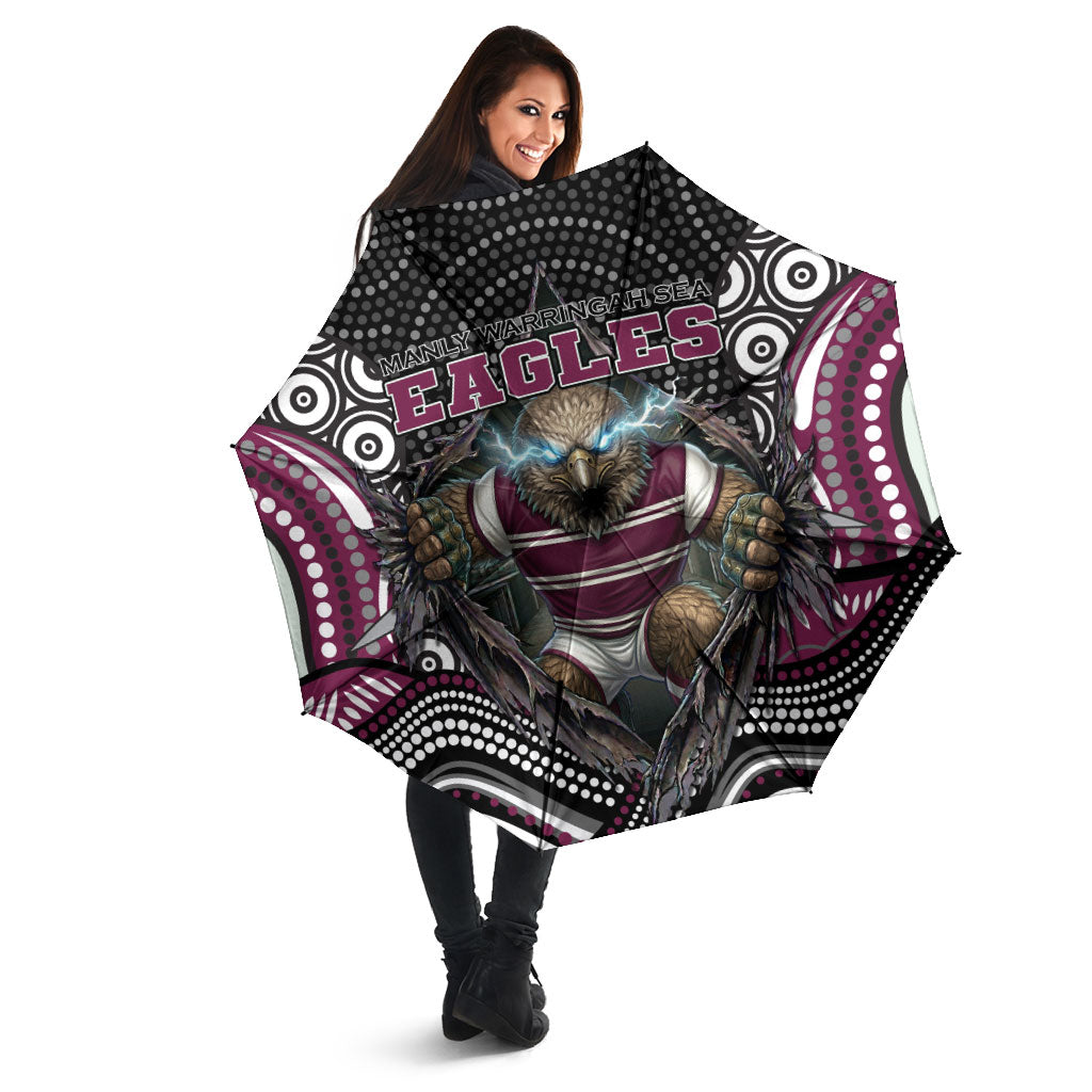 Manly Warringah Sea Eagles Umbrella The Scream of Lightning Eyes - Indigenous Dot Ripping Effect